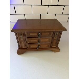 Vintage Mid Century Wood Chest Sankyo Musical Jewelry Box, Music Tune Japan 12"